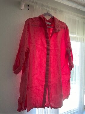 Foxcroft Hot Pink Sheer Button-Front Tunic